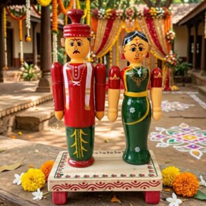 bride and groom big size etikoppaka wooden toy