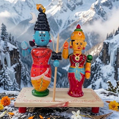 Wooden Shiva Parvati Set | Navratri Golu Dolls