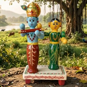 lord krishna with radha etikoppaka wooden toy